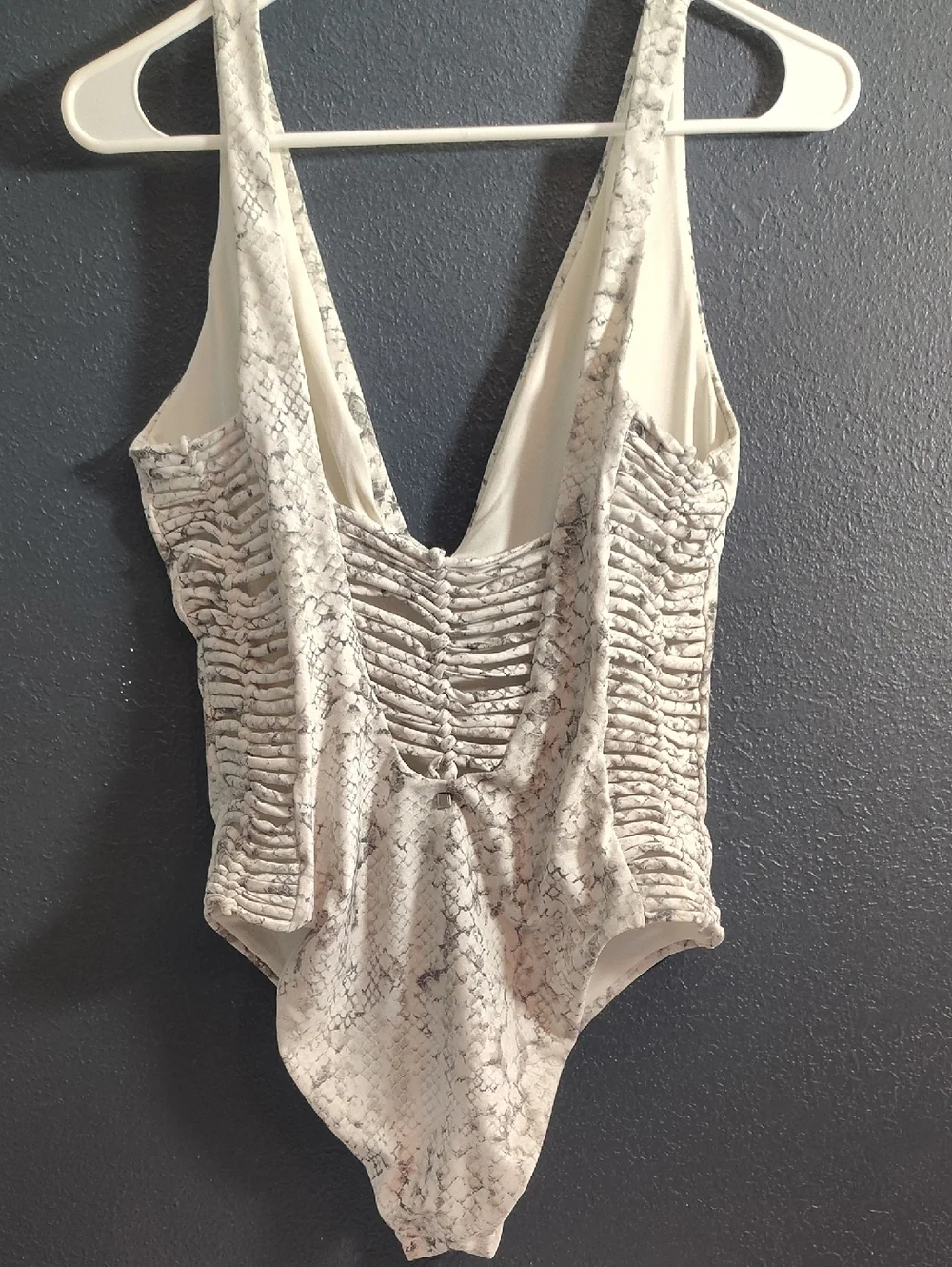 cheeky Plunging  Exotic Dolce Vita Beige Snake-Print One-Piece Swimsuit